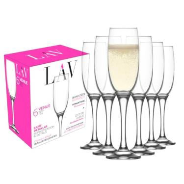 Imagem de LAV Conjunto de 6 taças de champanhe - taças de champanhe elegantes e transparentes para Natal, casamento, aniversário, eventos especiais - Conjunto de copos Mimosa - Prosecco, rosa, vinho espumante -