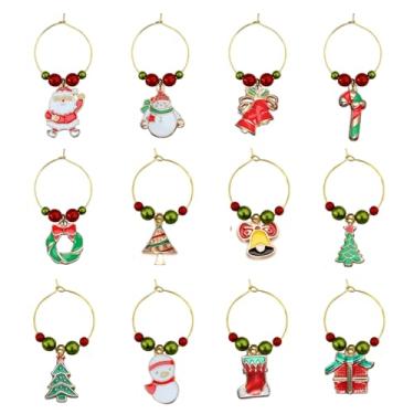Imagem de Conjunto de 12 marcadores de pingentes de taça de vinho de Natal, etiquetas frescas de identificação para taças de caule, etiqueta de nome DIY para fornecedor de festa de degustação de despedida de