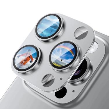 Imagem de Tigowos Protetor de lente de câmera para iPhone 16 Pro Max/iPhone 16 Pro-peça única, moldura de liga de alumínio ultrafina, vidro de dupla resistência 9H com 99% de transmissão de luz AR, compatível