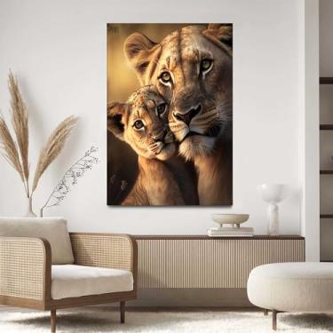 Imagem de Quadro Decorativo Para Sala Quarto Hall 90x60 Leoa com Filhote Savana