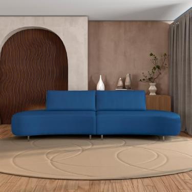 Imagem de Sofá Bipartido Sala de Estar Jamaica 280cm Curvo Pés Alumínio Veludo Azul G52 - Gran Belo