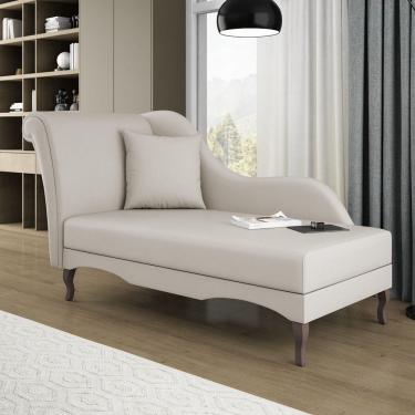 Imagem de Divã Recamier Chaise Longue Valentina Clássico com Pés de Madeira Veludo Bege Claro - Desk Design