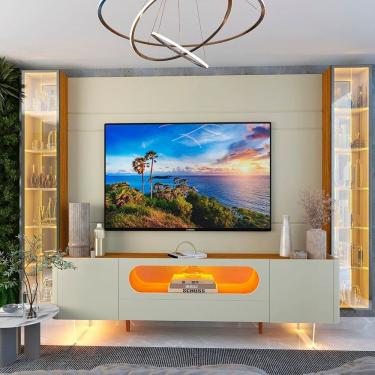 Imagem de Rack com Painel para Tv 84 Polegadas com Led 1 Gaveta 4 Portas 293cm 100% Mdf Luminare/nobre Off White/Naturale