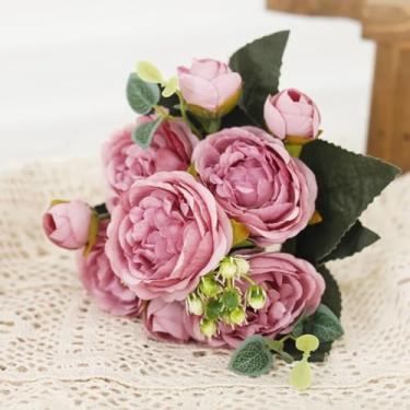Imagem de Flores artificiais de peônia de seda, buquê de rosas, decoração de casa e natal, arranjos florais falsos para casamento, jardim, guirlanda para festa, acessórios faça você mesmo (pasta de feijão)
