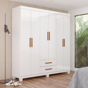 Imagem de Guarda-roupa 6 Portas 2 Gavetas com Pés Aurora Branco