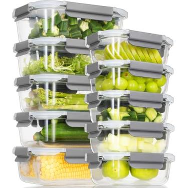 Imagem de Kit 10x, Recipientes de Vidro Hermético Preparo de Refeições, Recipientes de Armazenamento Alimentos Tampas Herméticas, Recipientes de Vidro para Marmitas, Compatíveis com Micro-ondas, Forno