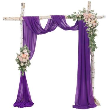Imagem de Tecido drapeado para arco de casamento ROMANKAS Purple Chiffon 20 pés 