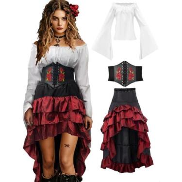 Imagem de Fantasia de pirata Verceco, roupa feminina, renascença, Halloween, L