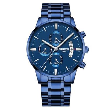 Imagem de Relógio Masculino Nibosi 2309 Analógico Cronógrafo Funcional Original Ponteiro Luminoso Data (Azul)