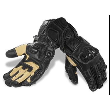 Imagem de Riparo Luvas de couro genuíno para motociclistas, luvas para andar de rua, proteção para as mãos com tela sensível ao toque para celular (2GG, preto)