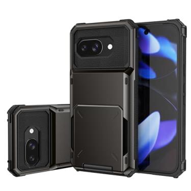 Imagem de SORAKA Capa para Google Pixel 9a com suporte de cartão PC TPU 2 em 1 capa bumper de camada dupla à prova de choque pode conter 5 cartões cinza