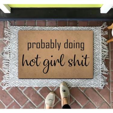 Imagem de ZHAOFLY Capacho engraçado de boas-vindas (60,2 cm x 39,6 cm) borracha antiderrapante entrada traseira decoração interior varanda decoração tapetes presentes de aquecimento de casa (provavelmente