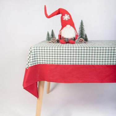 Imagem de MONDAY MOOSE Toalha de mesa de Natal xadrez xadrez rústica retangular de algodão lavado com pedra natural para cozinha, sala de jantar, restaurante (152 x 304 cm, vermelho/verde)