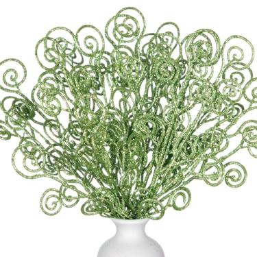 Imagem de Ysleen 50 palhetas e sprays de árvore com glitter, galhos, enfeites artificiais para galhos de 30 cm para decoração de presente (verde sálvia)