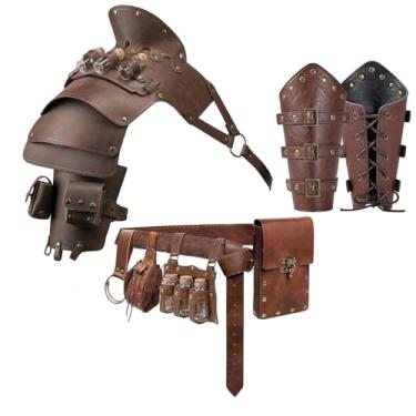 Imagem de Frascos de armadura de ombro bolsa de cinto de bruxa bolsa de cintura retrô cavaleiro medieval robô renascentista cosplay fantasia viking (marrom escuro)