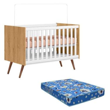 Imagem de Berço Americano Q Encanto 3820 Retrô Freijó Toq Branco Acetinado Com Colchão Tend Tudo – Qmovi