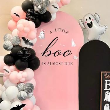 Imagem de ZAIBIANHAO Decalque A Little Boo is Almost Due - Sinal de anúncio de chá de bebê de Halloween, decoração de festa assustadora revelação de gênero único, adesivo assustador para chá de bebê