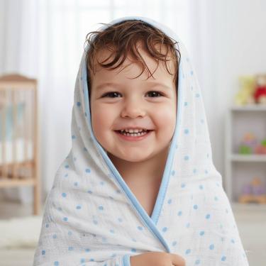 Imagem de Kit Toalha de Banho Soft Infantil Com Capuz 1m x 75 cm + 3 Pano de Boca Bebe Menino Babete Antialérgico