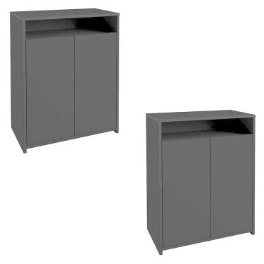 Imagem de Kit 2 Balcão para Escritório Café 60cm 2 Portas Look A06 Preto - Mpozenato