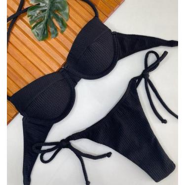 Imagem de Conjunto de Biquini Meia Taça Com Bojo Removivel e Calcinha de Amarrar