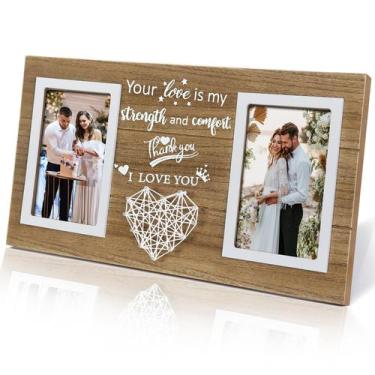 Imagem de Porta-retratos ZEEYUAN, presente de casamento rústico duplo de 4x6"