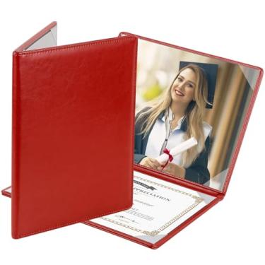 Imagem de Porta-Certificados Capa de Diploma Acolchoada Presentes de Formatura Cidadania dos EUA Naturalização 20 x 28 cm - Couro Vermelho