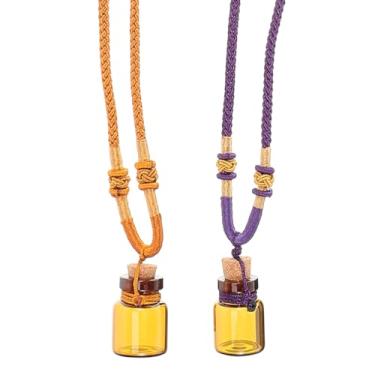 Imagem de ULTECHNOVO 2 colares decorativos de perfume, pingentes vazios de aromaterapia, frascos elegantes de cor de chá para óleos essenciais, joias exclusivas para mulheres e homens