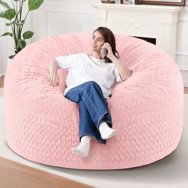 Imagem de Cadeira de pufe de 1,8 m, cadeiras gigantes para adultos, sacos de feijão grandes com enchimento de espuma de memória, poltronas grandes com capa de pelúcia Chevron - rosa macio