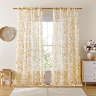 Imagem de Cortinas florais 2 painéis de 2 cm de comprimento para sala de estar, bolso de varão, filtro de luz, casa de campo, vintage, campo francês, estampado, casa de fazenda, transparente, tratamento de