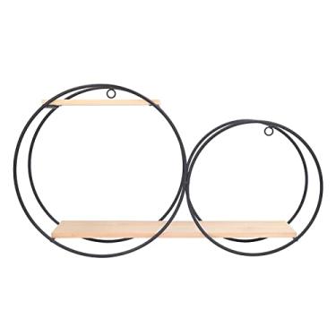 Imagem de Prateleira redonda Prateleira de parede circular firmemente soldada Dupla utilização forte capacidade de carga Círculo Metal Madeira Prateleiras de parede para quarto Casa de chá