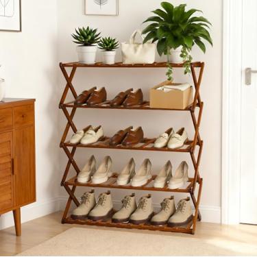 Imagem de zienstar Sapateira para armário de bambu organizador de sapatos prateleira de madeira de 5 camadas