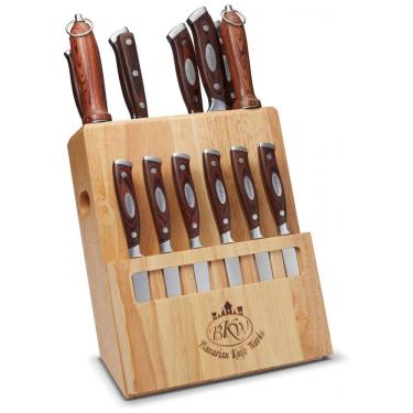 Imagem de Conjunto de Facas BKW Bavarian Knife Works em Aço Inoxidável com Bloco de Bancada Multinível e Cabo Ergonômico, 19 Peças, Marrom