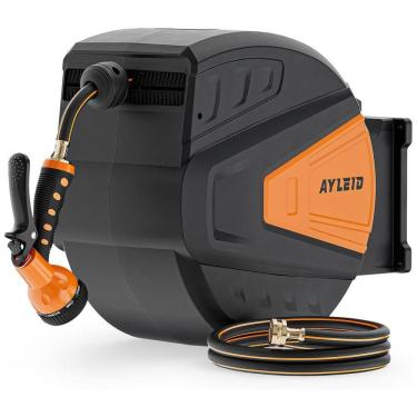 Imagem de Mangueira de Jadim 30M com Enrolador Retrátil, Bico Pulverizador 9 Funções e Sistema de Retorno Lento, Ayleid, Laranja e Preto