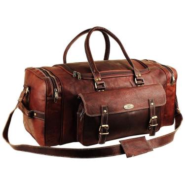 Imagem de Bolsa de Viagem Masculina Clássica de Couro, HULSH, Marrom