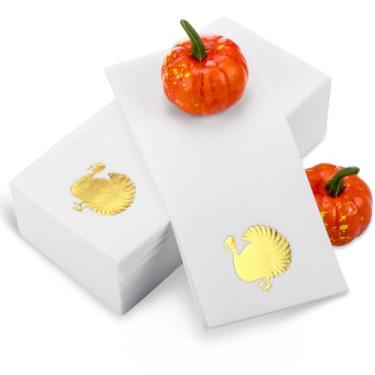 Imagem de Janlaugh 100 peças de guardanapos de papel descartáveis de outono de ação de graças toalhas de mão de papel descartáveis de linho toalhas de hóspedes estampadas guardanapos para festa almoço jantar