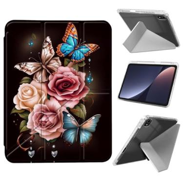 Imagem de Capa para iPad Air de 11 polegadas M3 M2 2025 2024/11 polegadas Air 5ª 4ª geração 2022 2020, com suporte ultrafino e leve em forma de Y, despertar/hibernar automaticamente, borboletas coloridas rosa