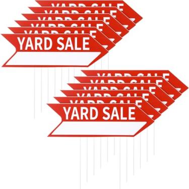 Imagem de Ripeng 12 placas de venda de quintal com estacas 40,6 cm x 12,7 cm, seta vermelha dupla face, grande sinalização de venda de quintal para jardim de garagem ao ar livre