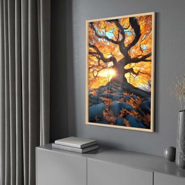 Imagem de Quadro Decorativo com Moldura e Acrilico Cristal Vidro Árvore da Vida vermelha Paisagem Sala Quarto Hall