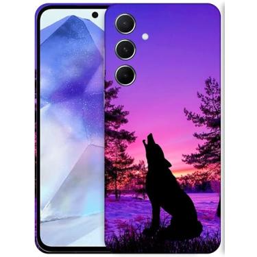 Imagem de SM CASES Capa para Samsung Galaxy A55 5G - Lobo ao pôr do sol design impresso 3D capa traseira de plástico rígido compatível com Samsung Galaxy A55 5G