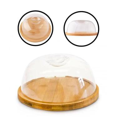 Imagem de Bandeja De Bambu Com Tampa Em Plástico Ps Multiuso 19Cm