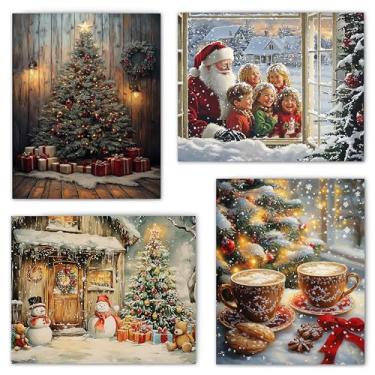Imagem de FITIE Conjunto de 4 pôsteres de arte de parede de Natal aconchegante, cafeteria de Natal, casa, cozinha, sala de jantar, padaria, decoração de parede, decoração de parede, 20 x 25 cm sem moldura