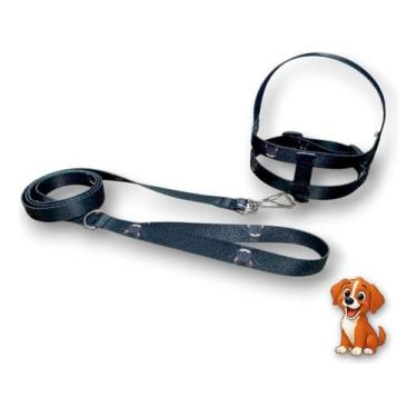 Imagem de Coleira Peitoral Lari Pet Com Guia Cães Seda Estampada N3, Preto