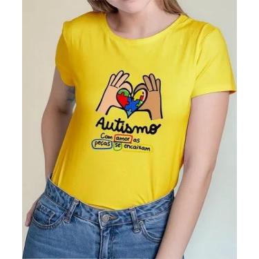 Imagem de Camiseta Camisa Algodão Feminina Masculina Adulto Campanha Abril Azul 
