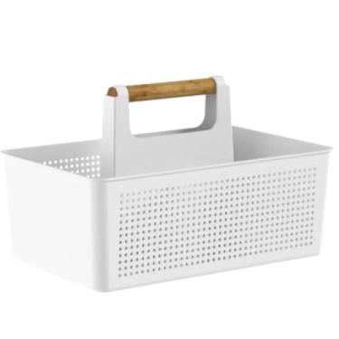 Imagem de Cesto Organizador Para Lavanderia Com Alça Bamboo Prático Portátil Flow OU Limpeza Doméstica Transporte Fácil - Branco