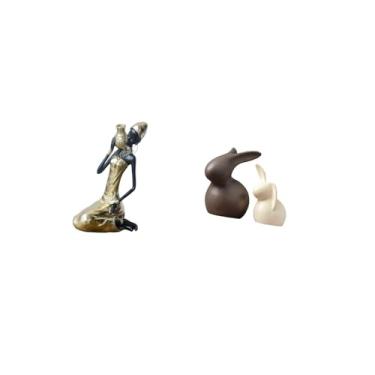 Imagem de Fenteer Estátua de Tribal Africana Feita à Mão em Resina E Conjunto de de Cerâmica para Sala de Estudo, Suporte de TV, Armário, Decoração de Jar