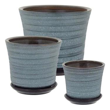 Imagem de KIT COM 3 Peças Decorativo Para Planta Cerâmica Cinza Cachepô - HOMECO