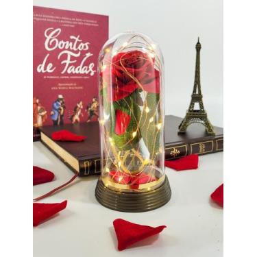 Imagem de Luminária A Rosa Encantada Vermelha com filete Dourado Luxo Glamour Pr