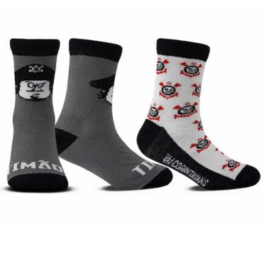 Imagem de Kit 2 Pares Meia Infantil Juvenil Futebol Clube Corinthians - Rikam, C