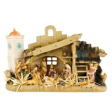 Imagem de Presépio Estábulo Natalino Em Resina Com Luzes Moderno 37Cm - Taimes