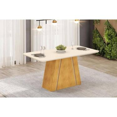 Imagem de Mesa Multiuso Cozinha Gabi C- Tampo Madeirado C- Vidro Curvo 170x90cm Cedro-off White - Dj Móveis